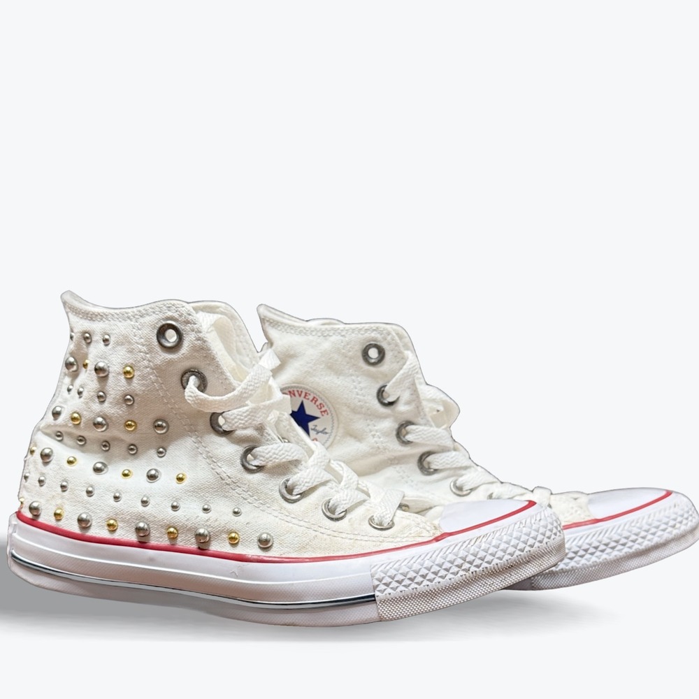 Converse All Star White Studded High Top Sneakers Kids / Jrs 4 or Womens 6 - Picture 4 of 10